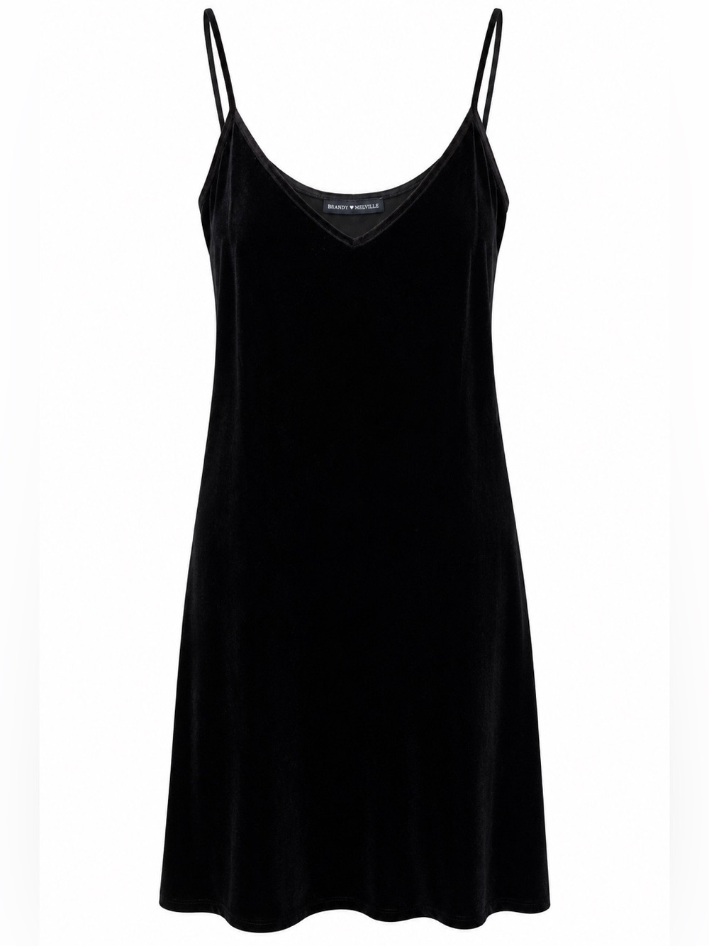 Brandy Melville Black Velour Spaghetti Strap Mini Dress One Size